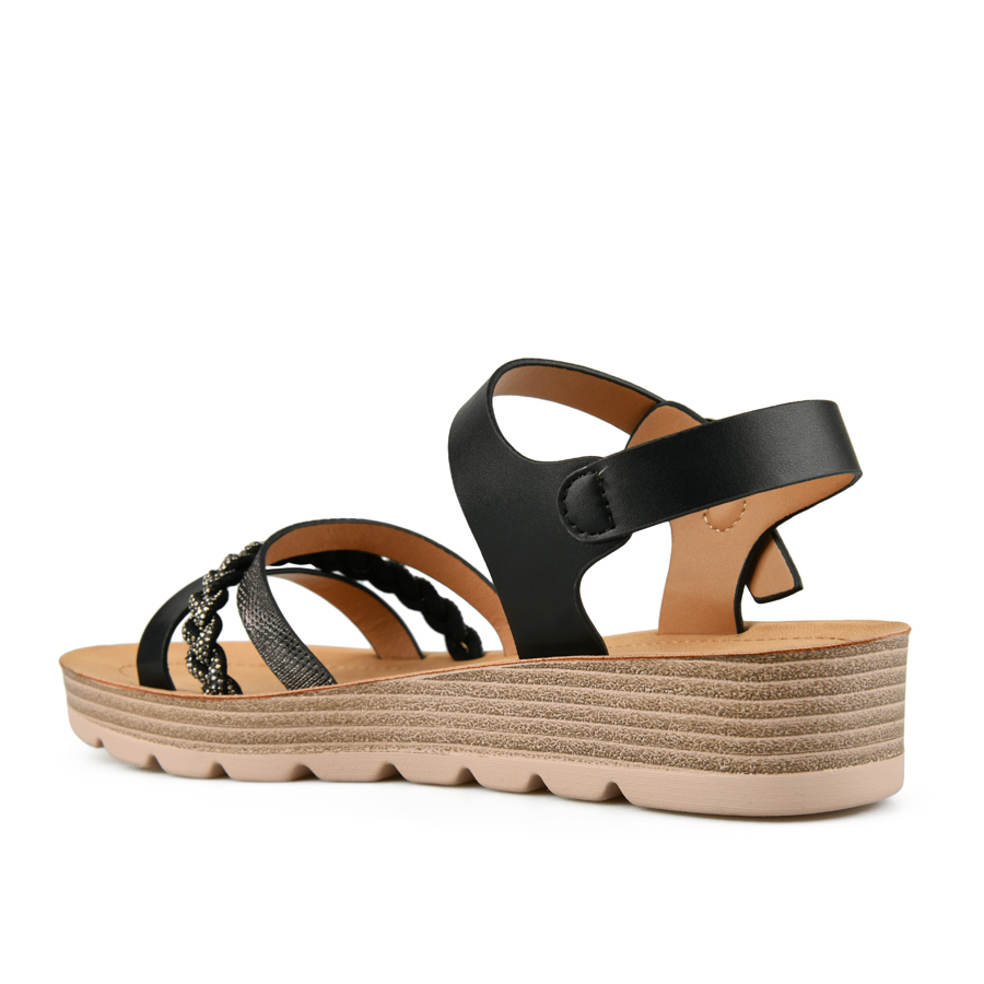 γυναικεία σανδάλια ύφασμα/οικολογικό δέρμα μαύρο 3