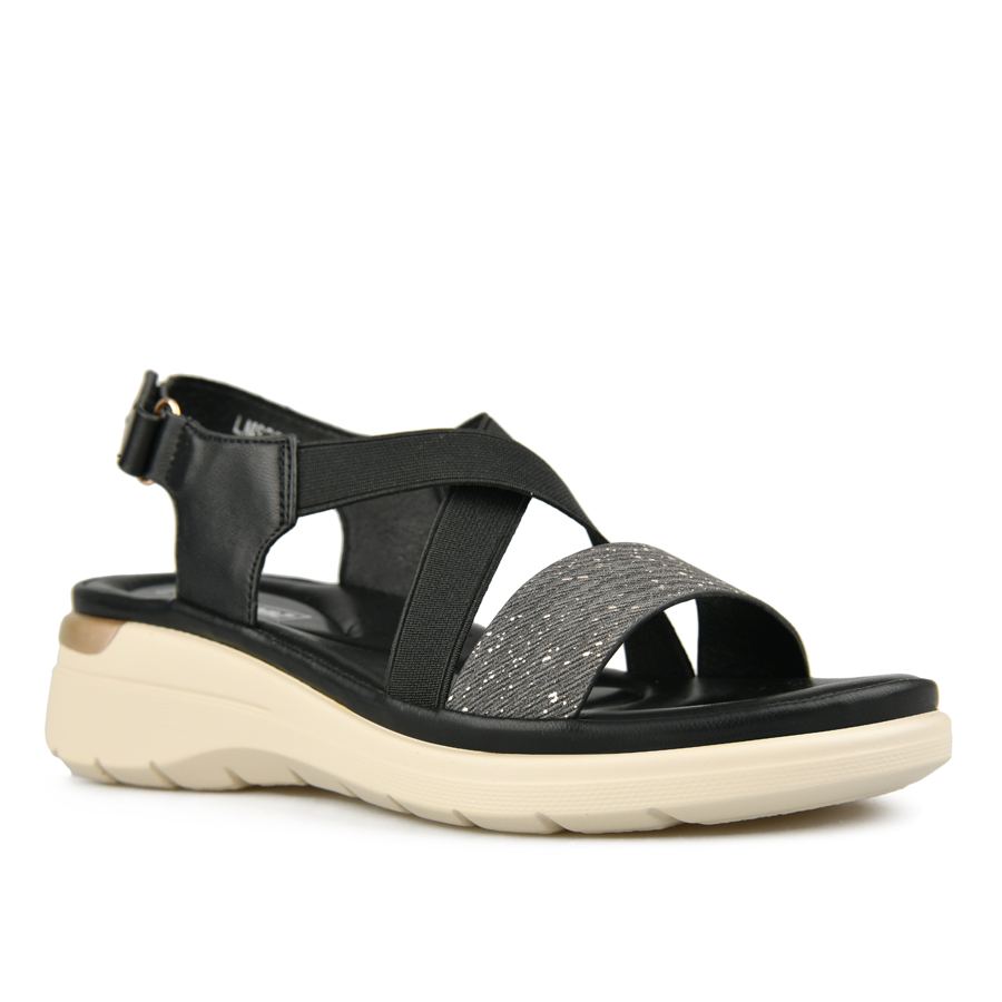 γυναικεία σανδάλια ύφασμα/οικολογικό δέρμα μαύρο 2