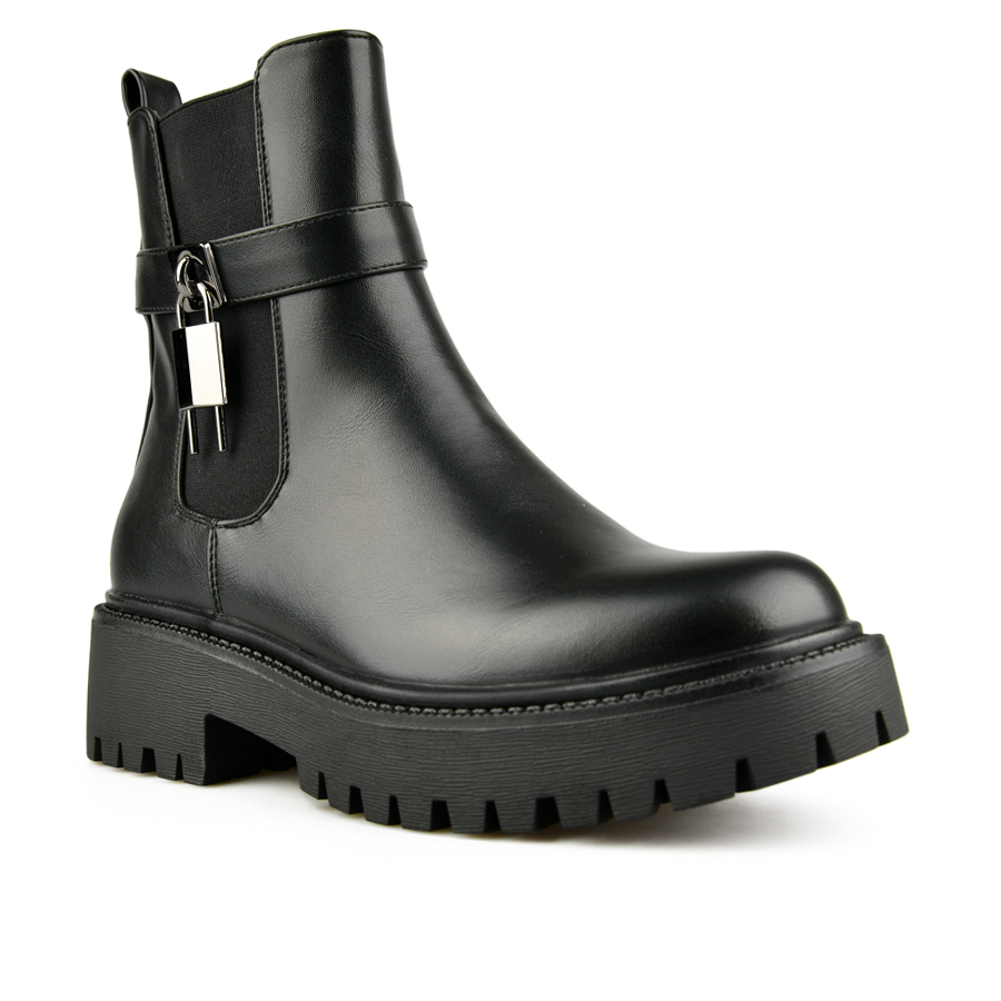 γυναικεία μποτάκια ύφασμα/οικολογικό δέρμα μαύρο 1