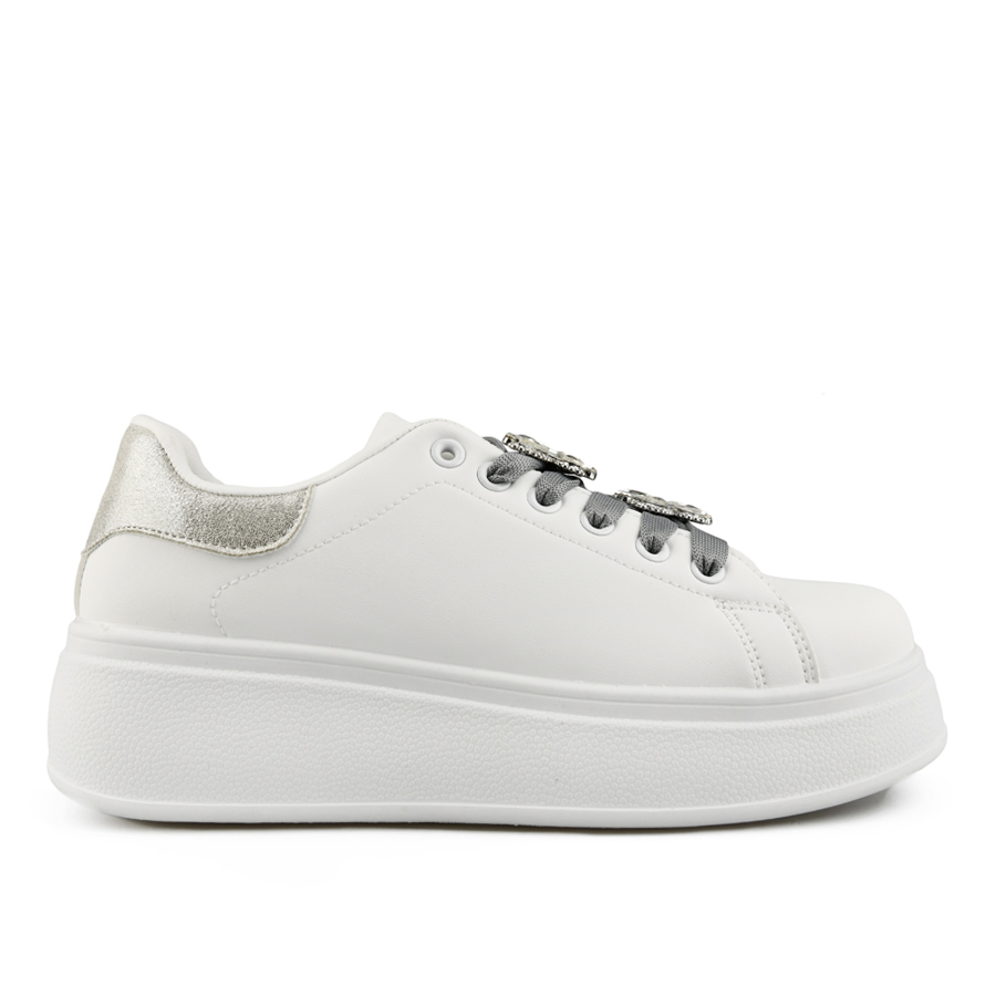 дамски маратонки еко кожа бяло/сребърни 0