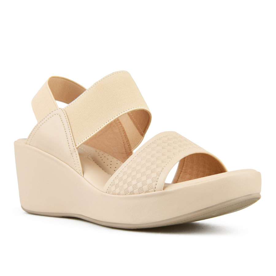 γυναικεία σανδάλια ύφασμα/οικολογικό δέρμα μπεζ 2