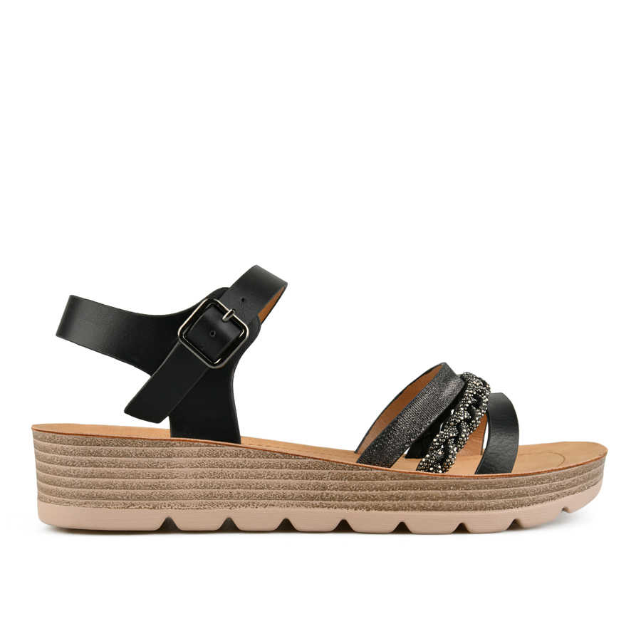 γυναικεία σανδάλια ύφασμα/οικολογικό δέρμα μαύρο 0