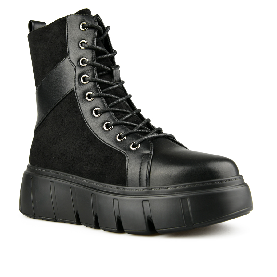 γυναικεία μποτάκια ύφασμα/οικολογικό δέρμα μαύρο 1