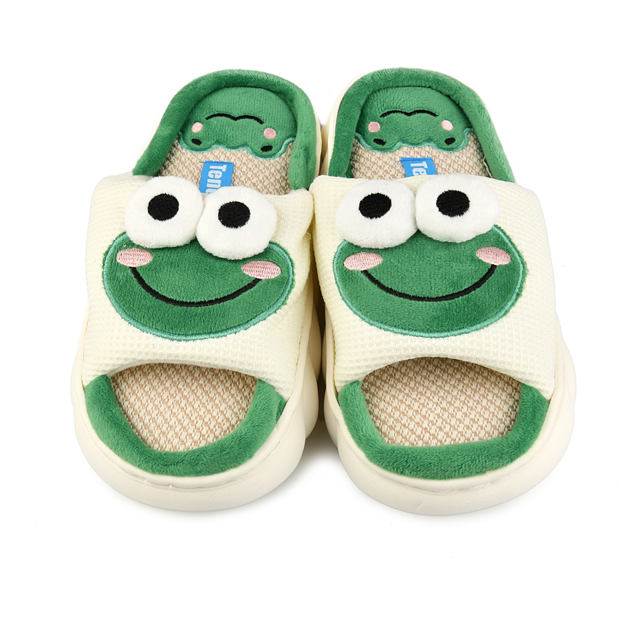 дамски пантофи текстил бяло/зелени 1