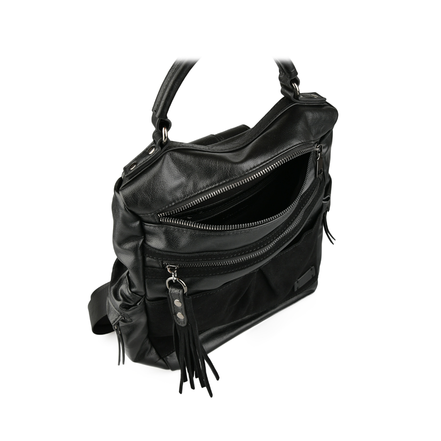 дамска раница естествена кожа/еко кожа черна 2