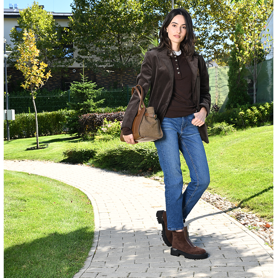 γυναικεία μποτάκια ύφασμα καφέ 6