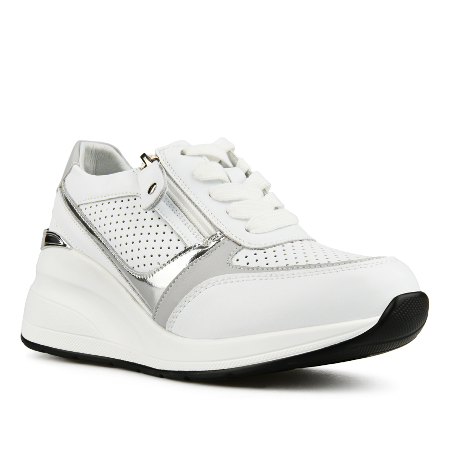 дамски обувки естествена кожа бяло/сребърни 2