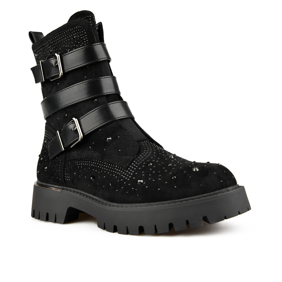 γυναικεία μποτάκια ύφασμα/οικολογικό δέρμα μαύρο 1