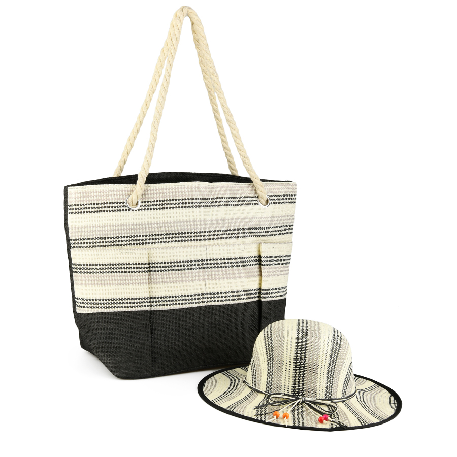 комплект чанта еко кожа черно/бежова 0