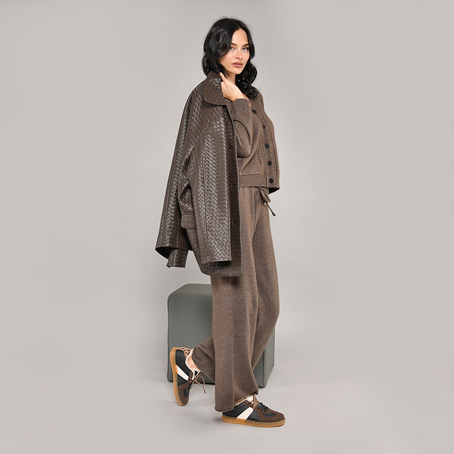 γυναικεία sneakers οικολογικό δέρμα μαυρό/καφέ 4