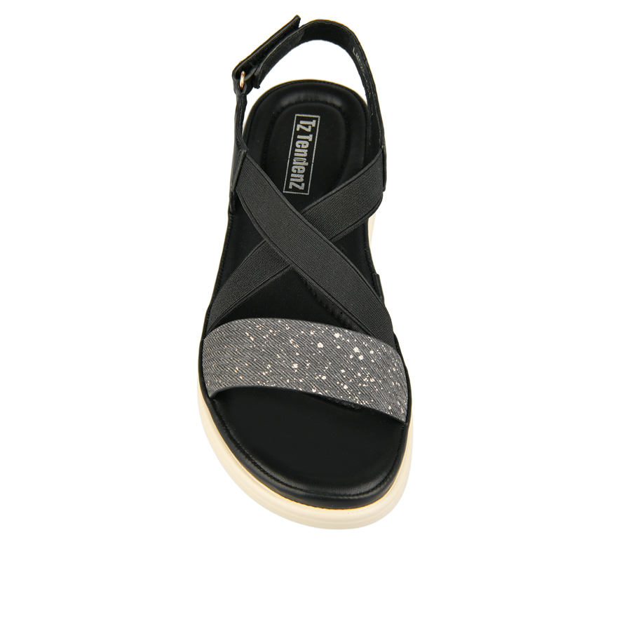 γυναικεία σανδάλια ύφασμα/οικολογικό δέρμα μαύρο 1