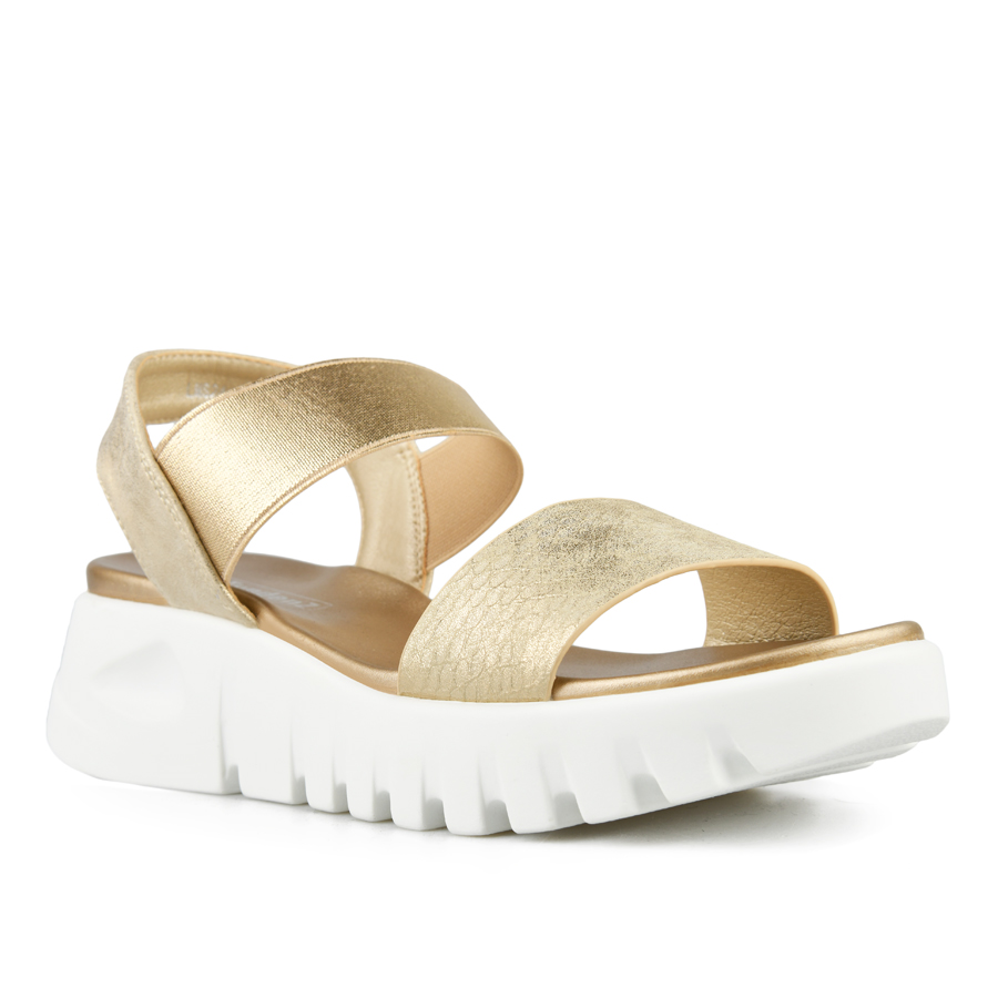 γυναικεία σανδάλια ύφασμα/οικολογικό δέρμα χρυσές 2