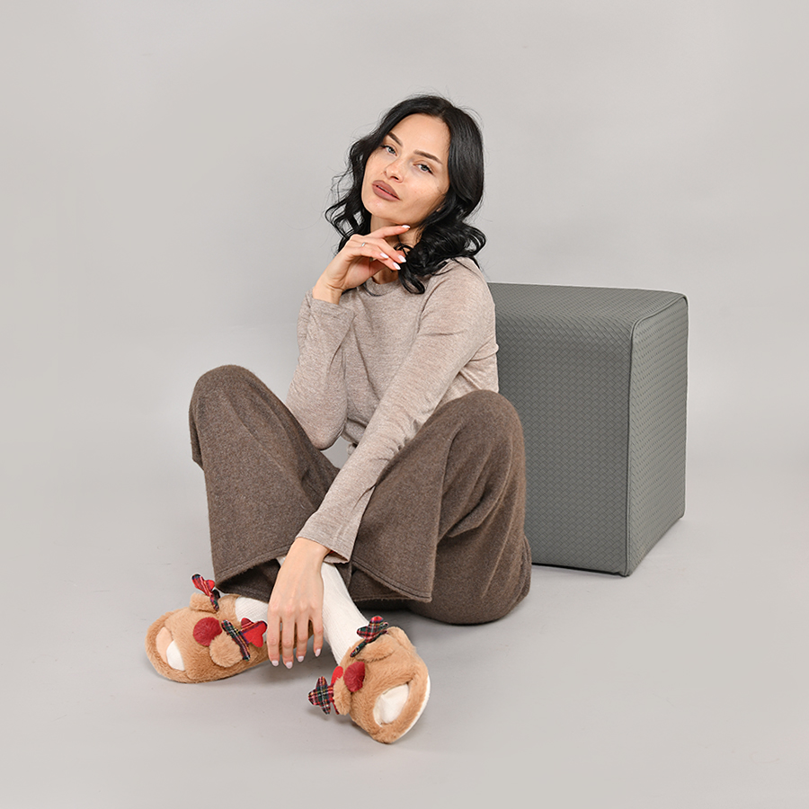 дамски пантофи текстил кафяви 4