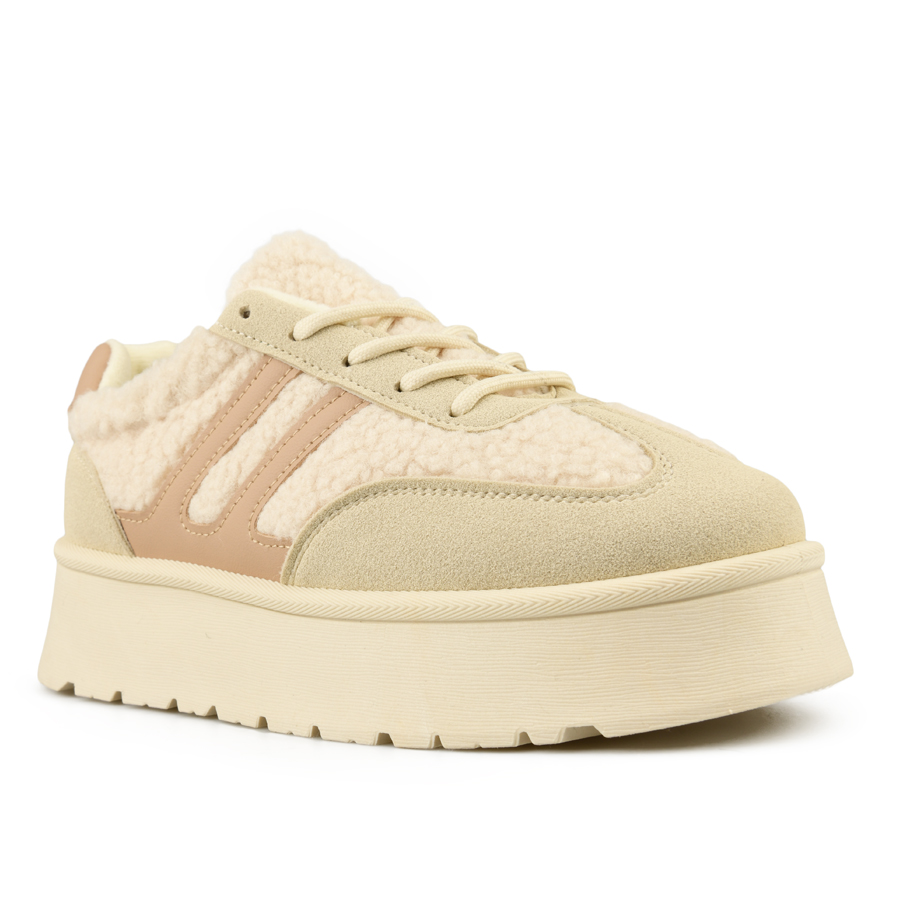 pantofi damă piele ecologică/textil bej 1