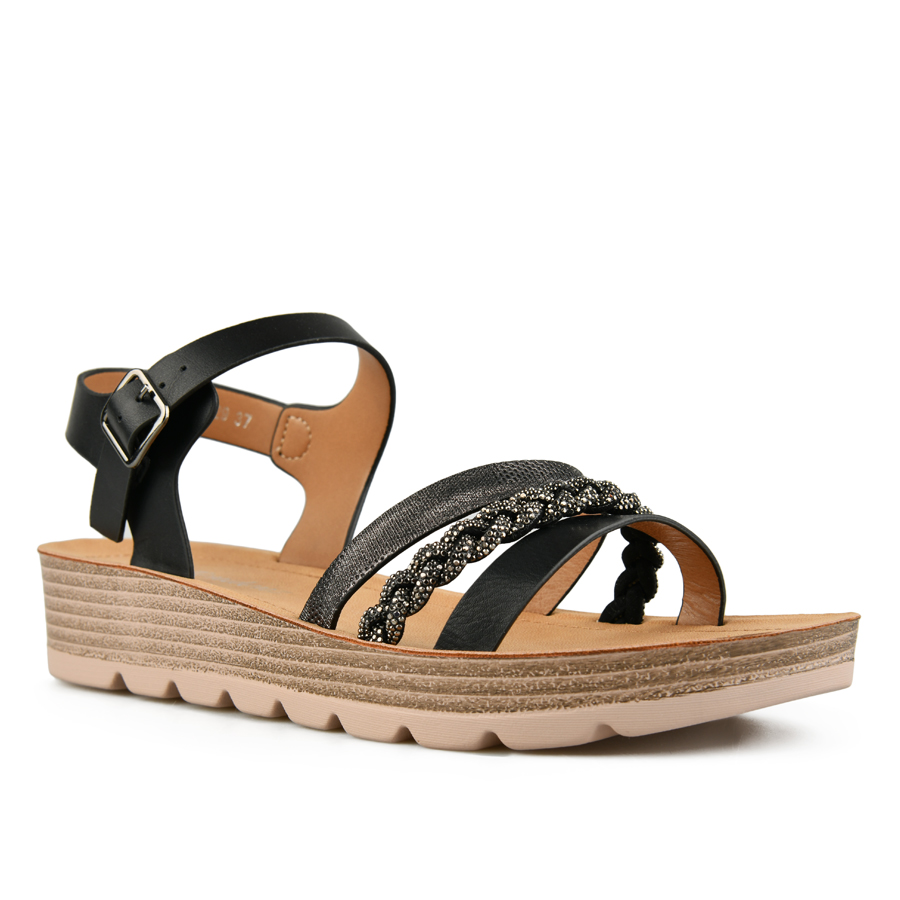 γυναικεία σανδάλια ύφασμα/οικολογικό δέρμα μαύρο 2