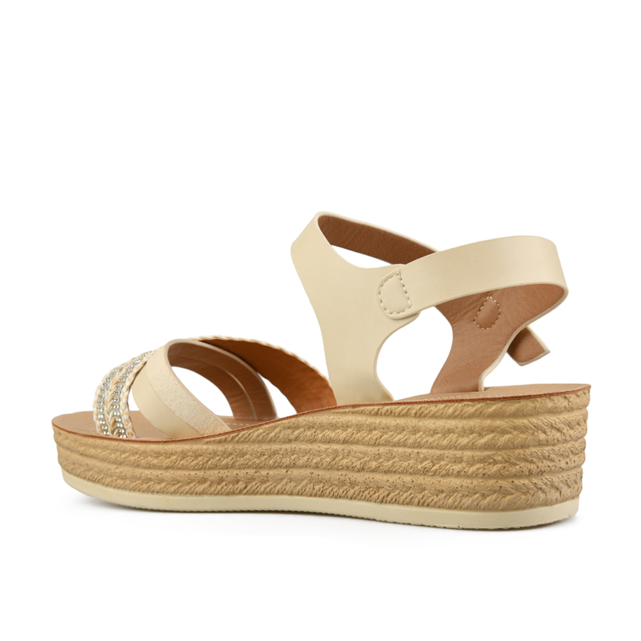 дамски сандали еко кожа/текстил светло бежови 3