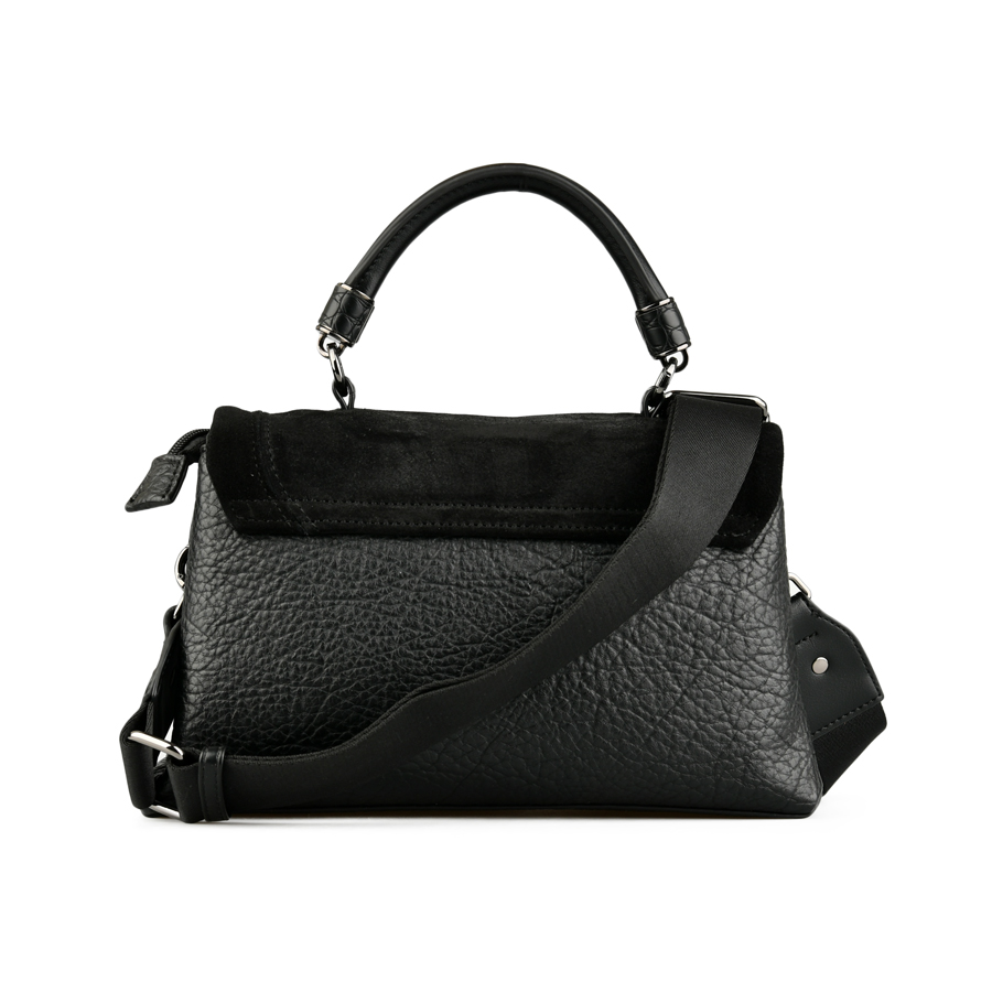 γυναικεία τσάντα φυσικό δέρμα/ύφασμα μαύρη 1