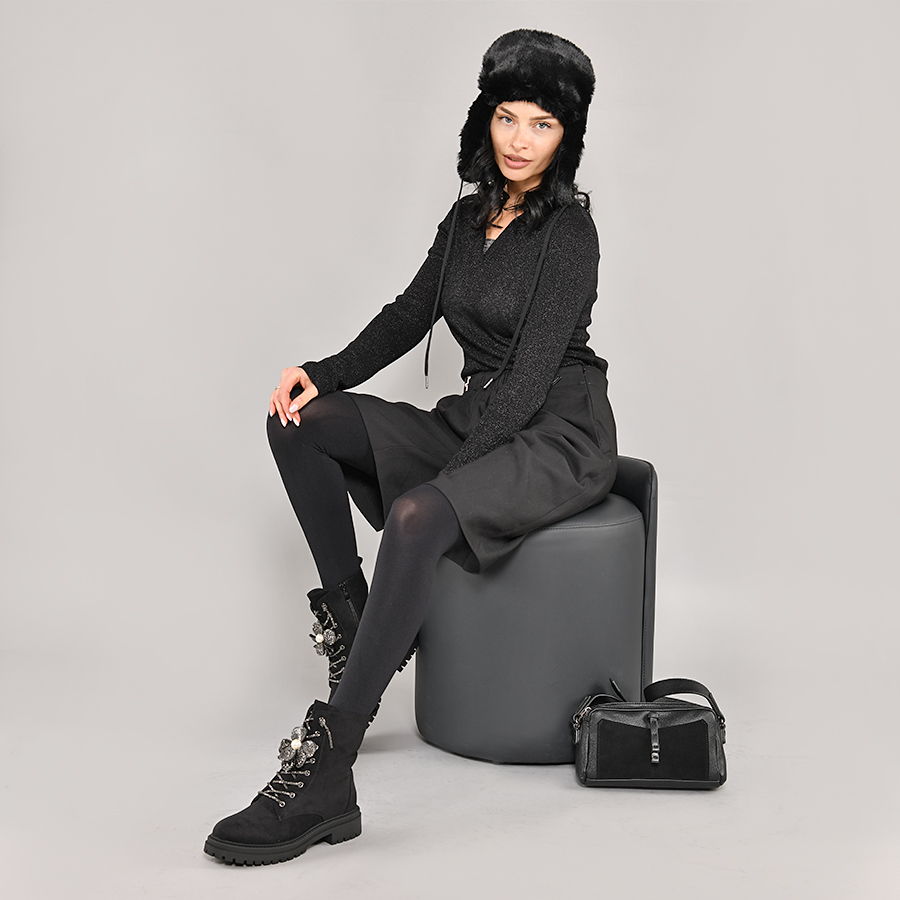 дамски боти текстил черни 7