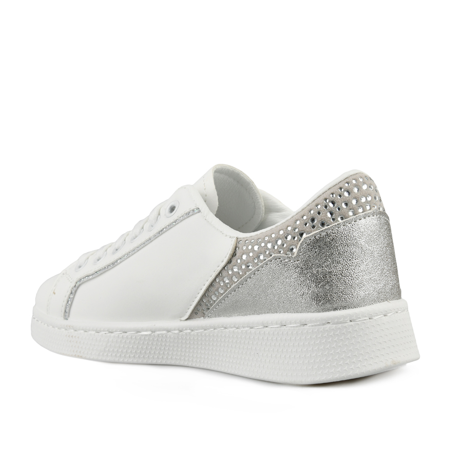 дамски кецове еко кожа бяло/сребърни 3