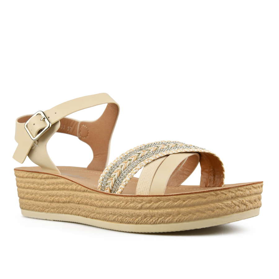 дамски сандали еко кожа/текстил светло бежови 1