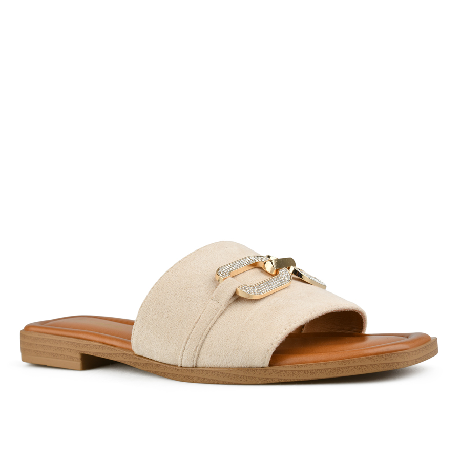 дамски чехли текстил бежови 2