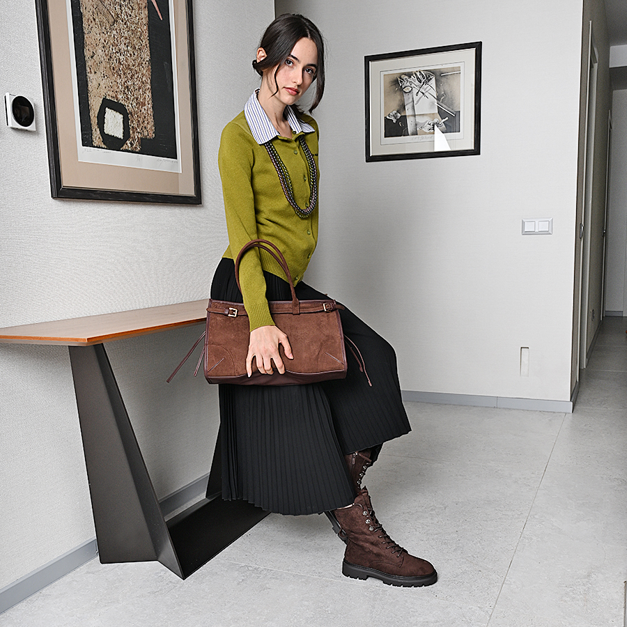 botine damă textil maro 6