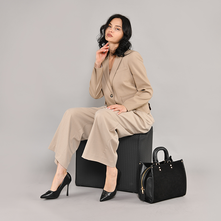 γυναικεία τσάντα φυσικό δέρμα/ύφασμα μαύρη 3