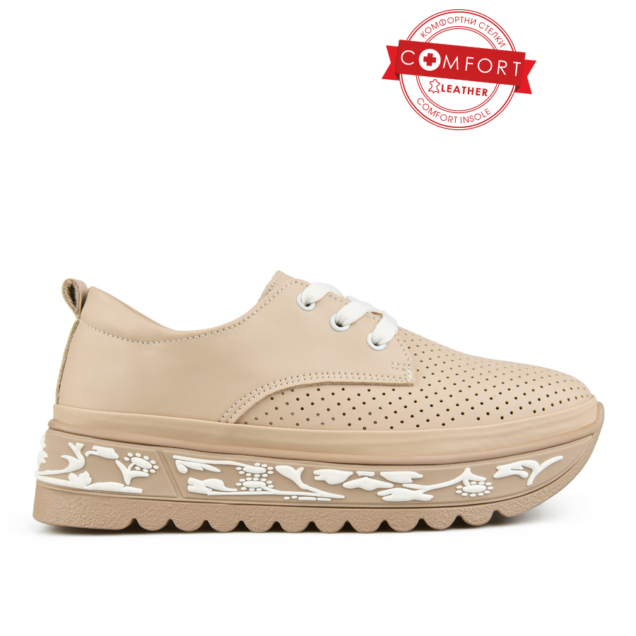 дамски обувки естествена кожа бежови 0