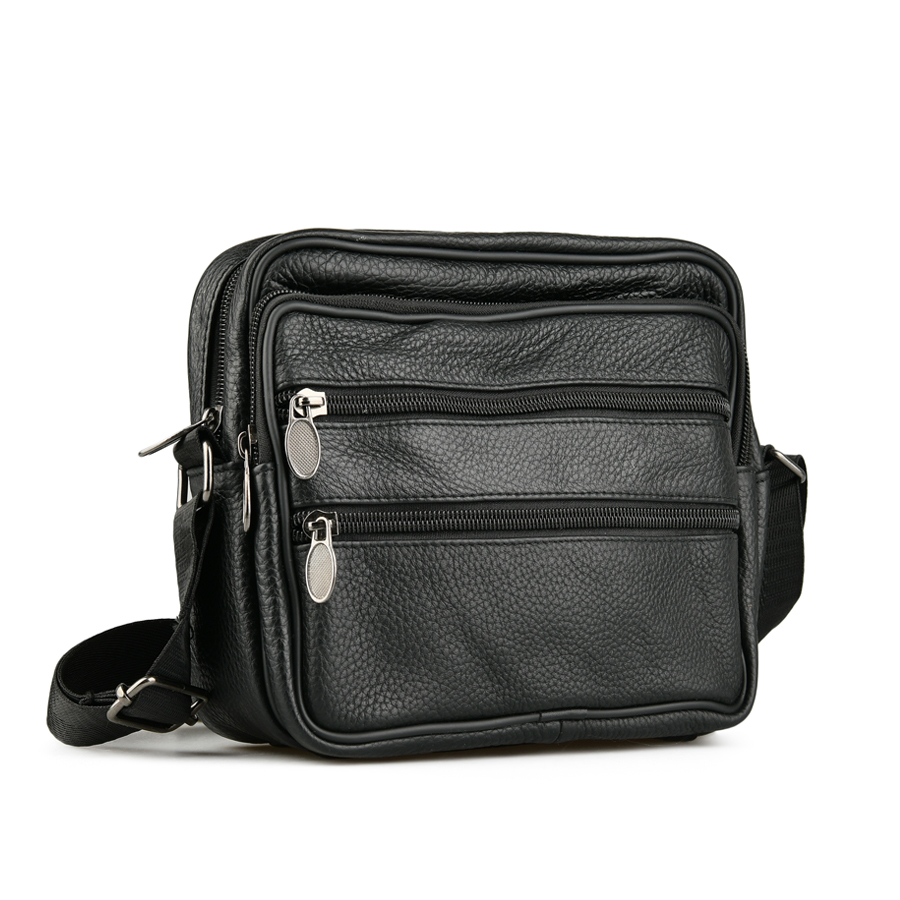 мъжка чанта естествена кожа черна 0