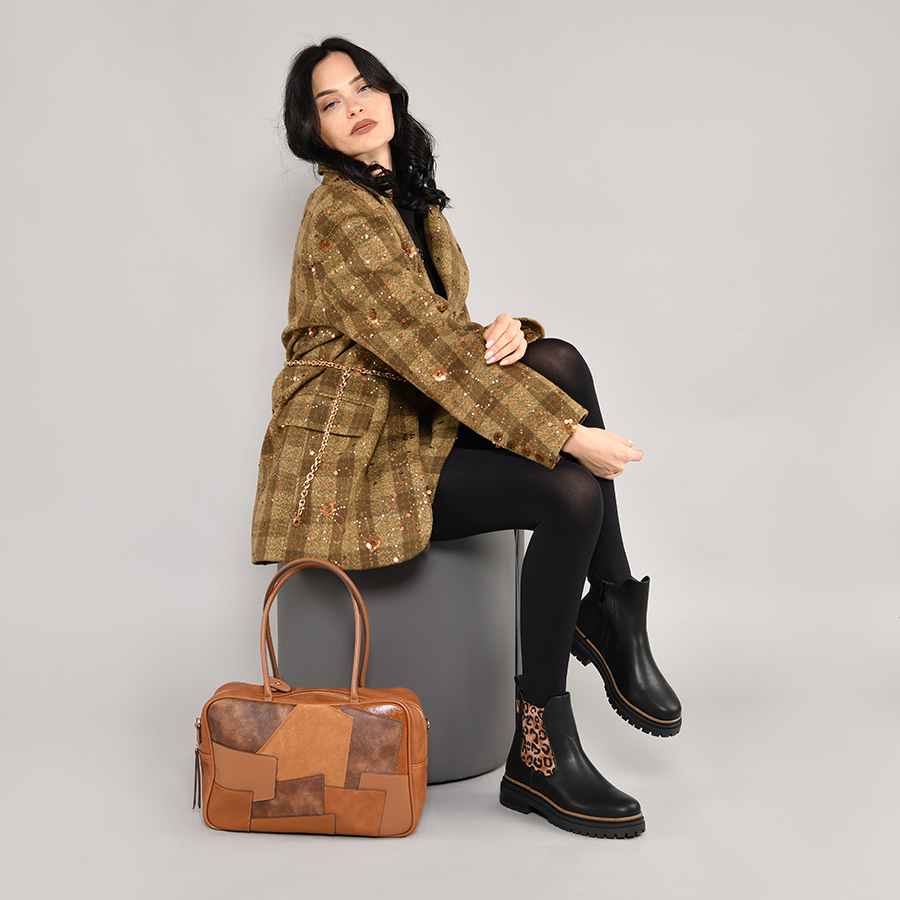 дамски боти еко кожа/текстил черни 6