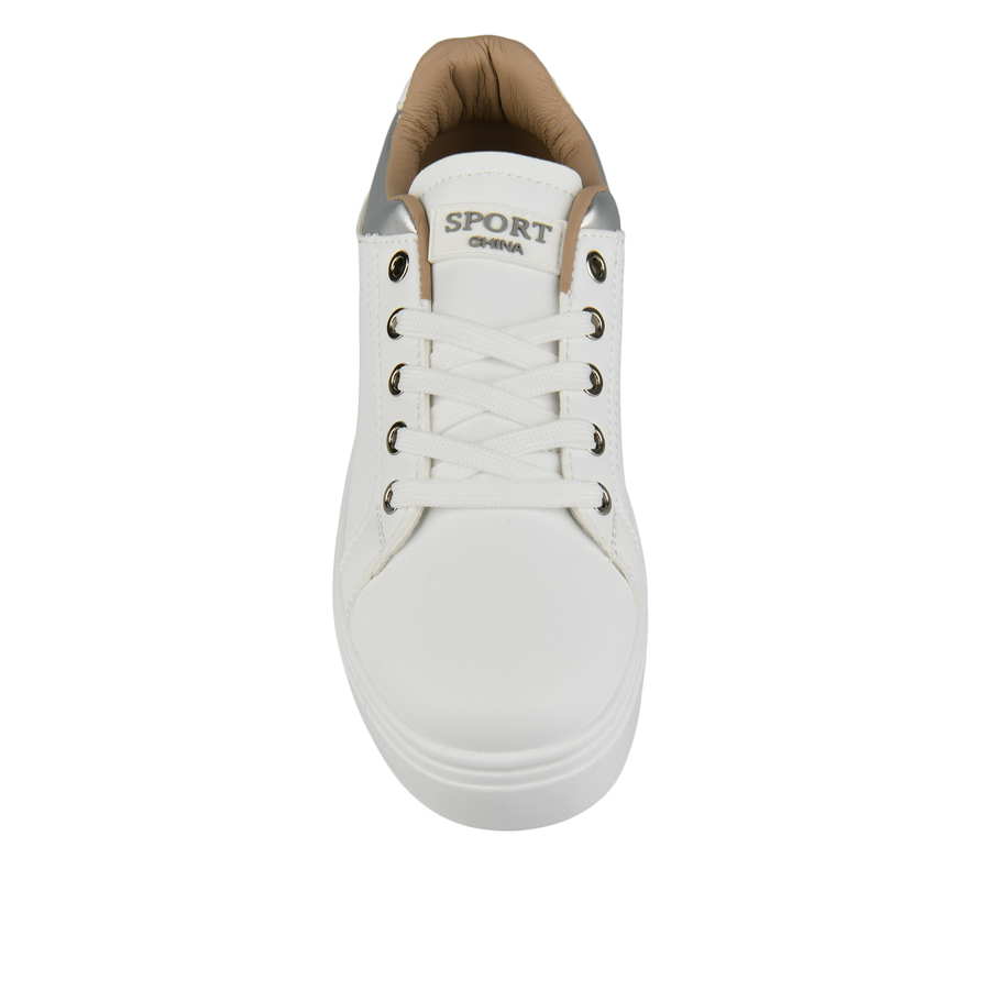 дамски кецове еко кожа бяло/сребърни 2