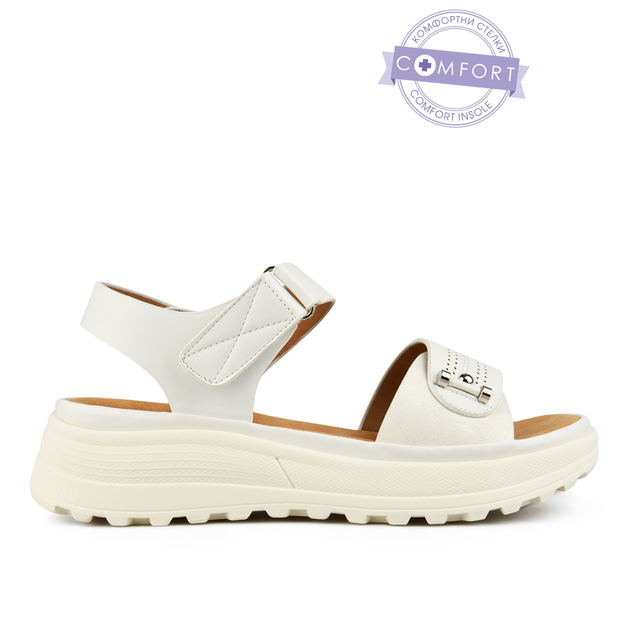 дамски сандали еко кожа бели 0