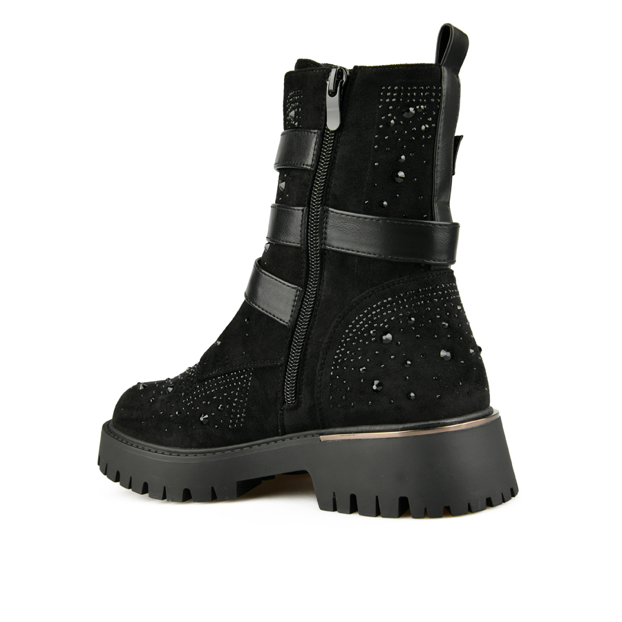 γυναικεία μποτάκια ύφασμα/οικολογικό δέρμα μαύρο 3