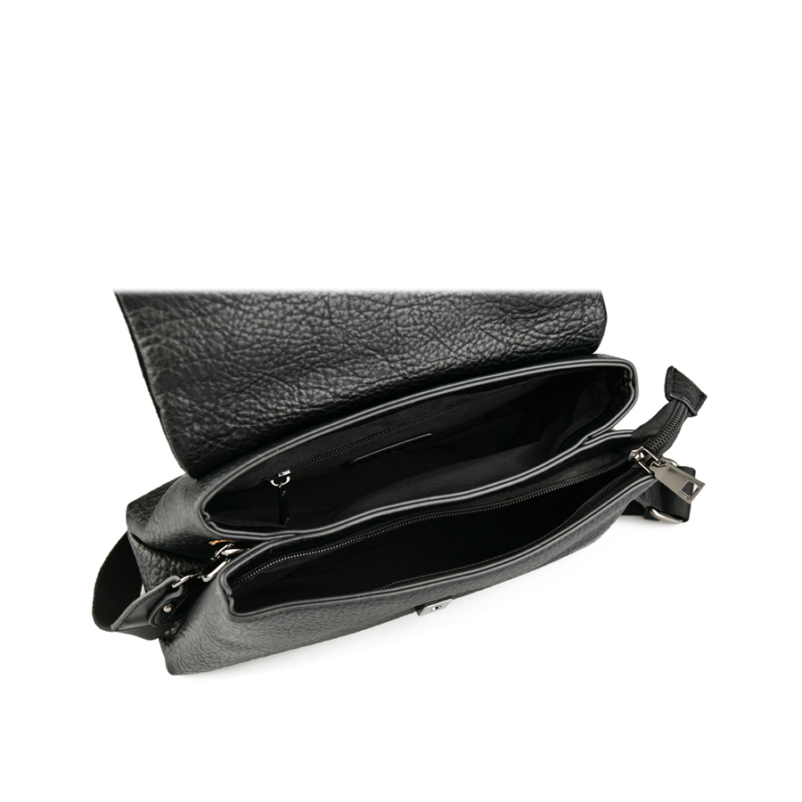 γυναικεία τσάντα φυσικό δέρμα/ύφασμα μαύρη 2