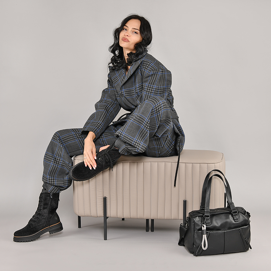 дамски боти еко кожа/текстил черни 7