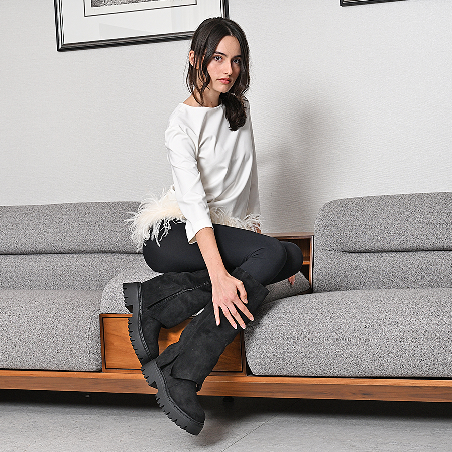 γυναικεία μπότες ύφασμα μαύρο 6