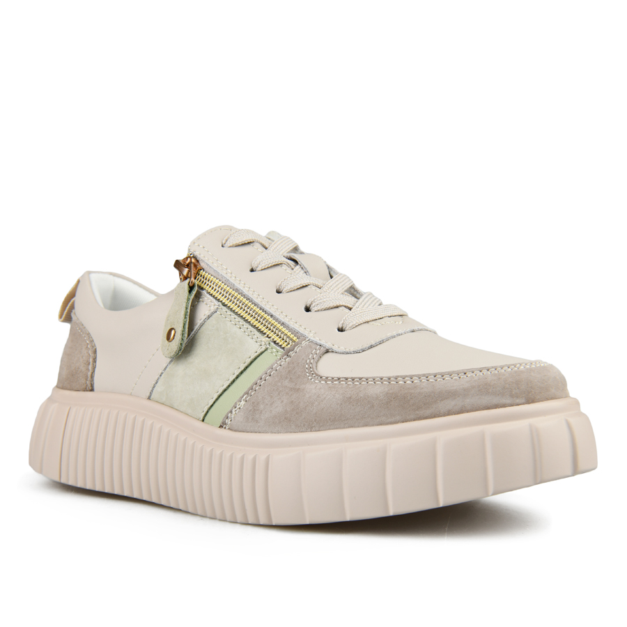 γυναικεία παπούτσια φυσικό δέρμα μπεζ/πράσινα 1