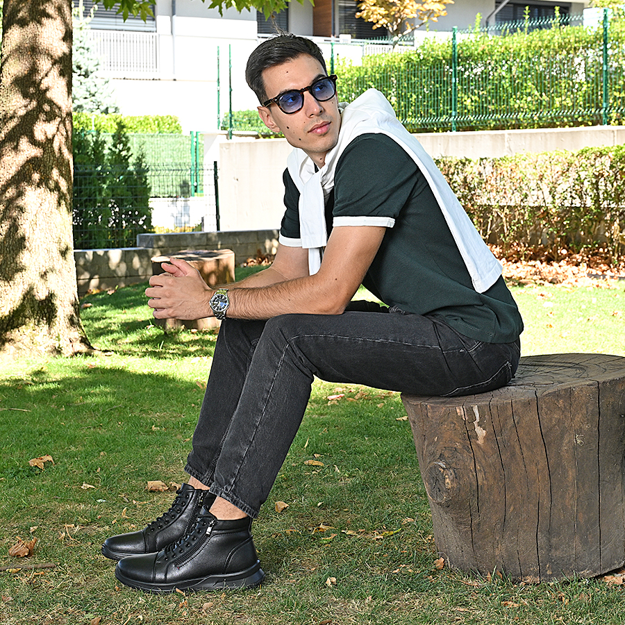 ανδρικά μποτάκια φυσικό δέρμα μαύρο 6