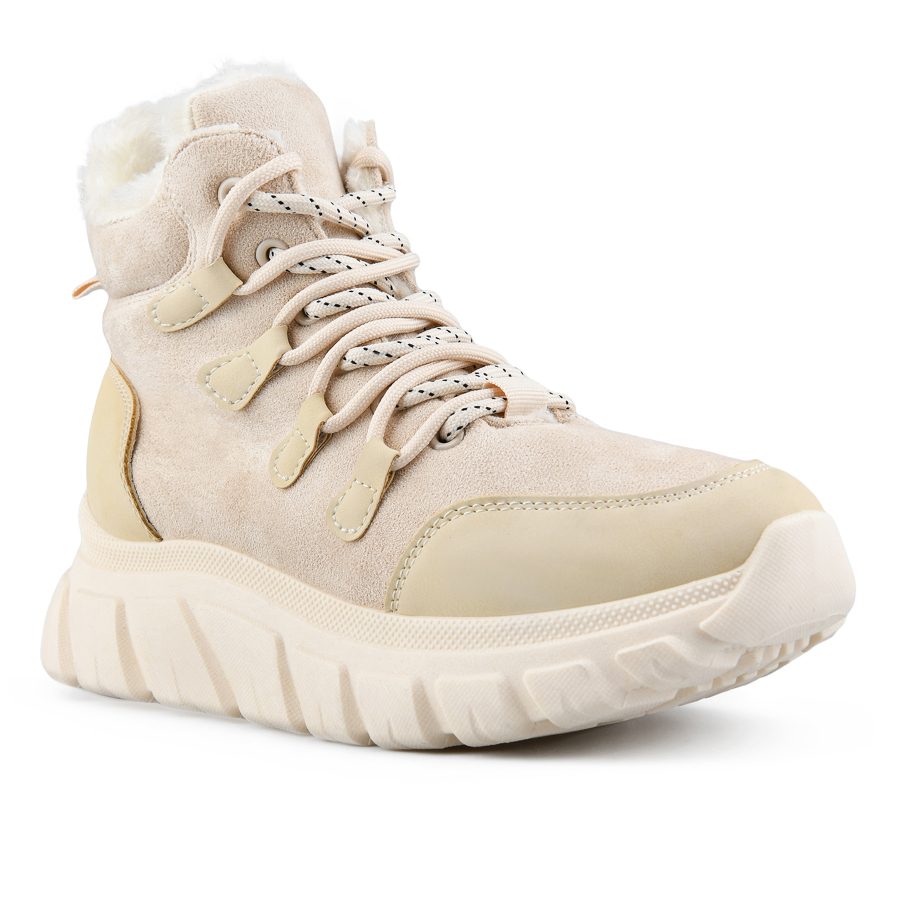 γυναικεία μποτάκια οικολογικό δέρμα/ύφασμα μπεζ 1