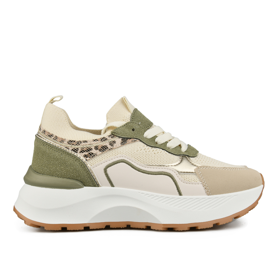 γυναικεία αθλητικά παπούτσια ύφασμα/οικολογικό δέρμα μπεζ/πράσινα 0