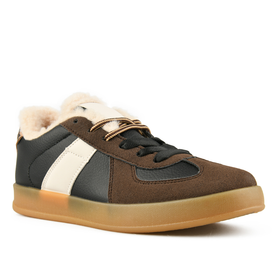 γυναικεία sneakers οικολογικό δέρμα μαυρό/καφέ 1