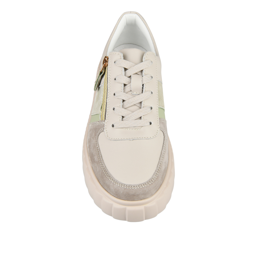 γυναικεία παπούτσια φυσικό δέρμα μπεζ/πράσινα 2