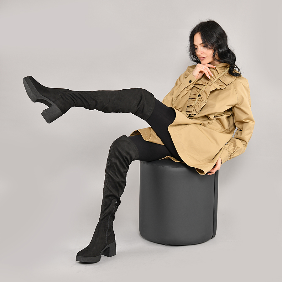 γυναικεία μπότες ύφασμα μαύρο 6