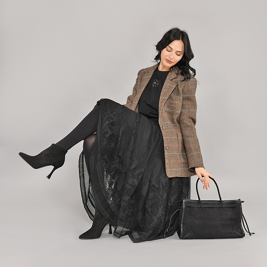 γυναικεία τσάντα ύφασμα/οικολογικό δέρμα μαύρη 3