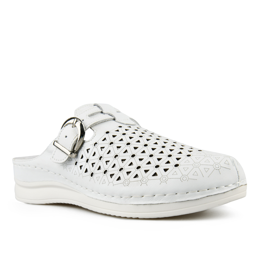 дамски чехли естествена кожа бели 1