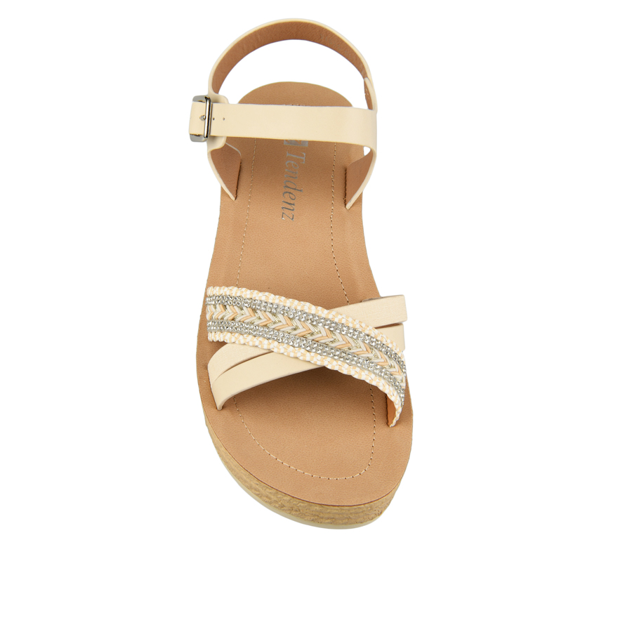 дамски сандали еко кожа/текстил светло бежови 2