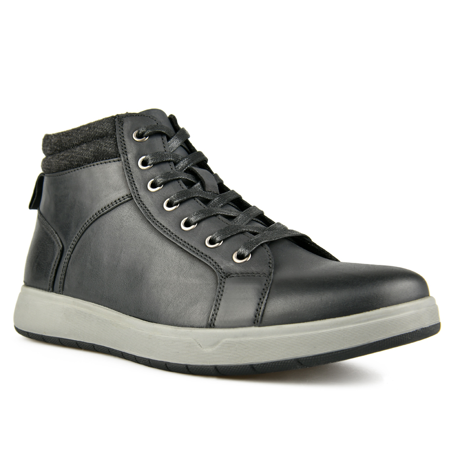 botine bărbați piele naturală/textil negru 1