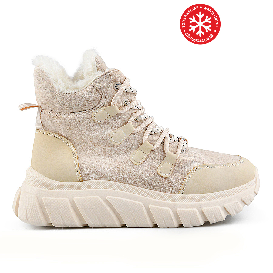 γυναικεία μποτάκια οικολογικό δέρμα/ύφασμα μπεζ 0