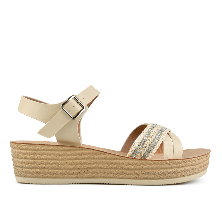 дамски сандали еко кожа/текстил светло бежови 0