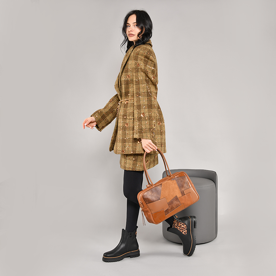 дамски боти еко кожа/текстил черни 5